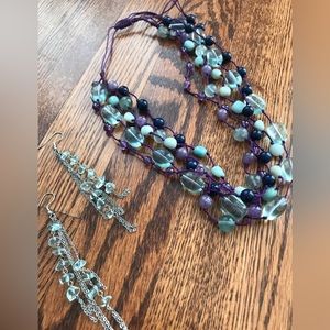 Tai Knots Semi precious stone multi layer necklace and earrings